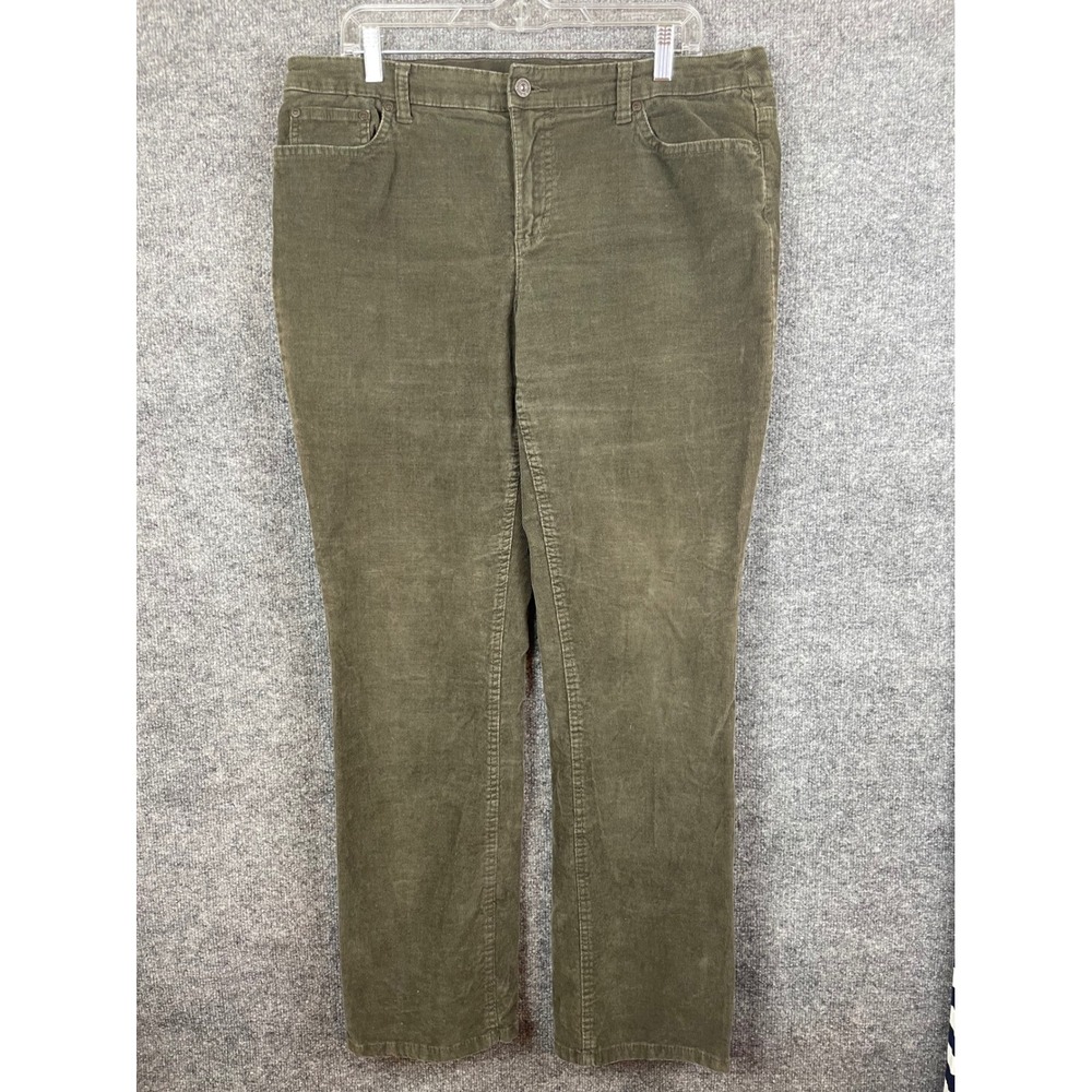 St. John's Bay Corduroy Pants Women 14 Olive Green Excellent Straight Leg
